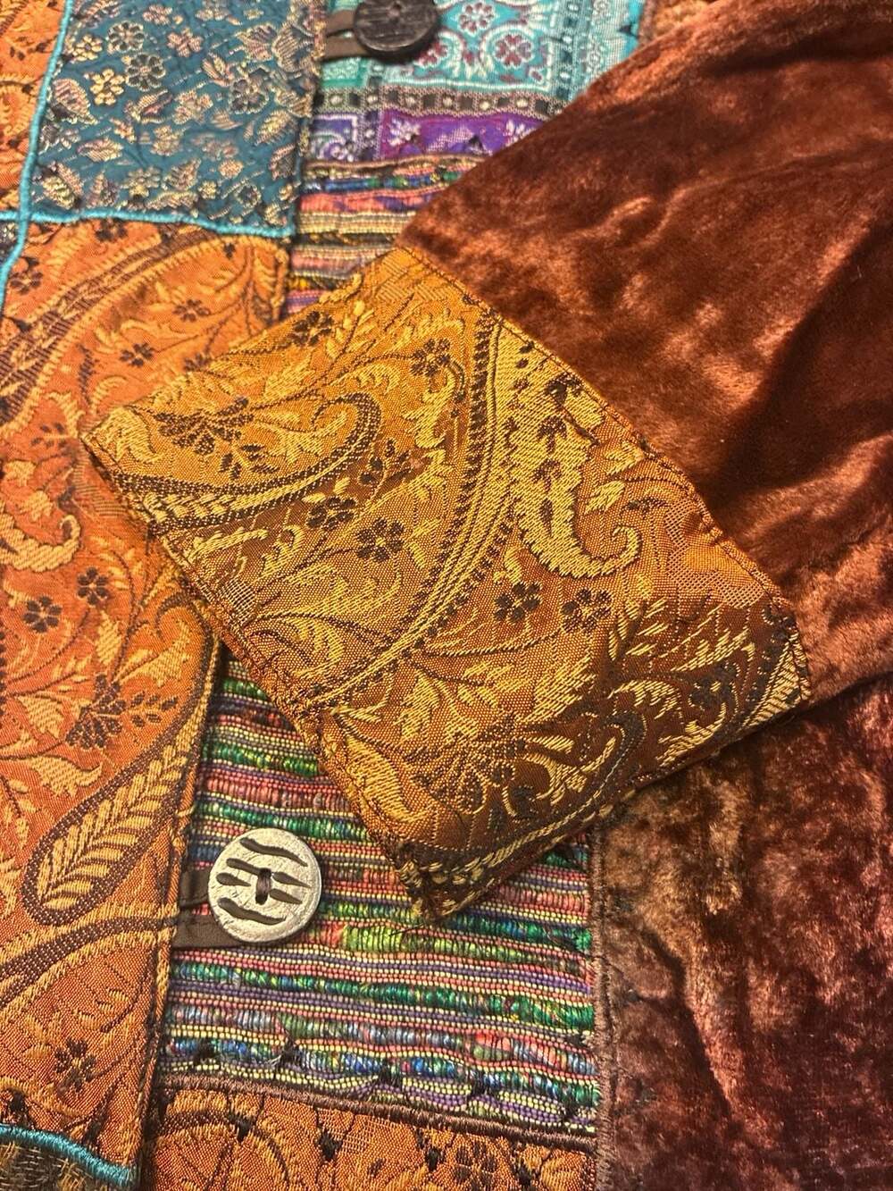 Coldwater Creek Patchwork Velvet Paisley Floral Button Front Jacket Size PM - Picture 11 of 13